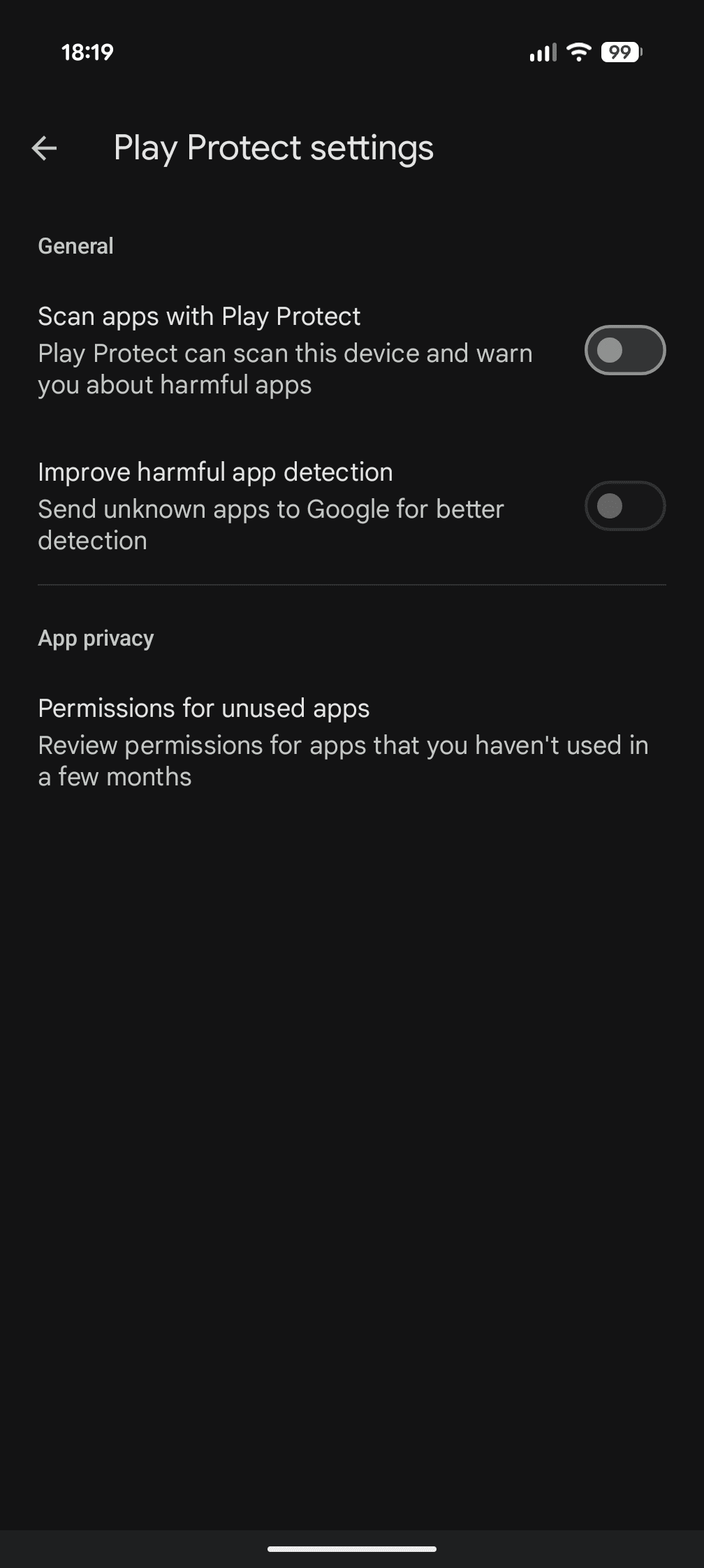 <span data-en="Disable Play Protect settings screen" data-ar="شاشة إعدادات تعطيل Play Protect">شاشة إعدادات تعطيل Play Protect</span>